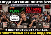 Шорт-ликвидации в крипте превысили $3 млрд: Bitcoin приблизился к $72 000